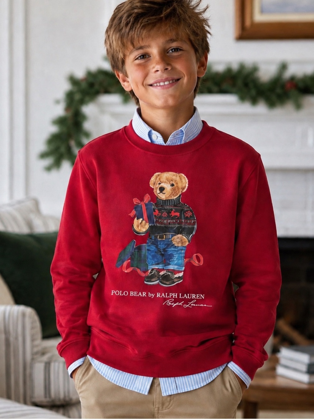 Ralph Lauren Kids Red Polo Bear Graphic Sweatshirt Size M 10/12